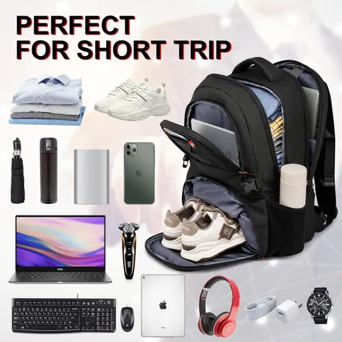 Miniatura 4 de ZUBOND Mochila con compartimento para zapatos para hombres y mujeres, mochila de viaje para laptop de 17.3 pulgadas con puerto USB, mochila