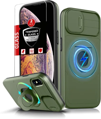 Miniatura 75 de Funda magnética para iPhone 11 Pro compatible con carga inalámbrica MagSafe, con 2 protectores de pantalla, anillo kickstand de 360° integrado +