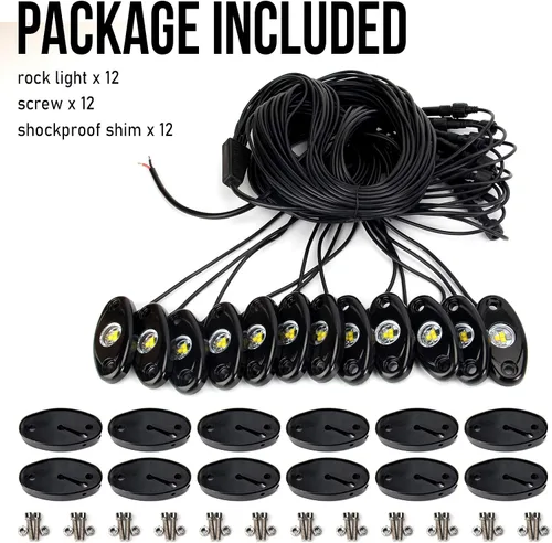 Miniatura 7 de OPP ULITE Kit de Luces LED Blancas para Rocas, 12 Módulos de Iluminación Inferior para Jeep Todoterreno Camión Automóvil ATV SUV Barco Motocicleta