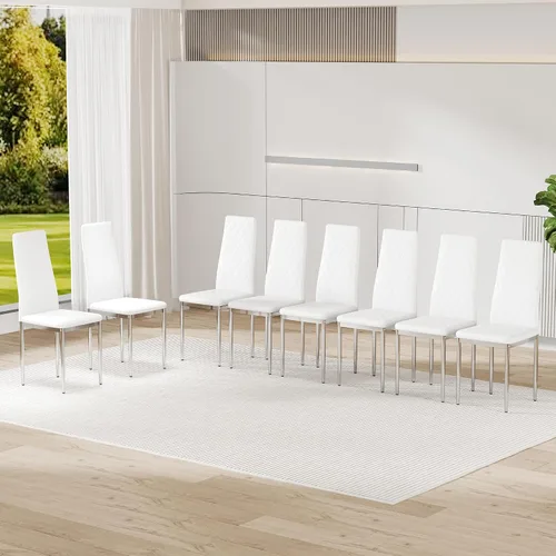 Miniatura 10 de Juego de 8 sillas de comedor modernas, sillas de cocina tapizadas minimalistas con respaldo alto, sillas laterales sin brazos con patas de metal