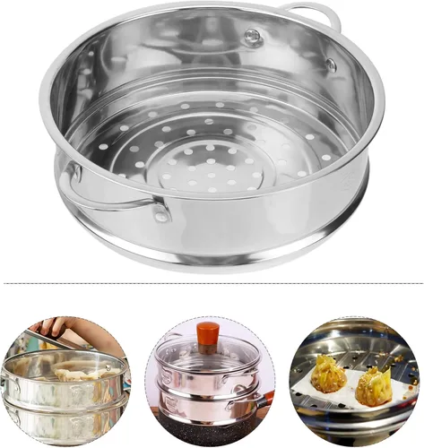 Miniatura 3 de STOBAZA Cesta de vapor de acero inoxidable de 8.66 pulgadas con doble asa, estante de vapor de alimentos para albóndigas, bollos de cocina
