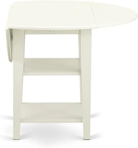 Miniatura 5 de East West Furniture SUNO3-LWH-W - Juego de muebles de comedor de 3 piezas contiene una mesa de cocina redonda con gotas y estantes y 2 sillas