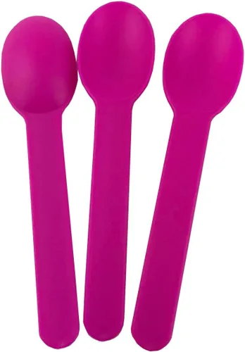 Miniatura 3 de MMvolesy Cucharas desechables de plástico ecológicas rosadas, cucharas de helado de yogur congelado, cucharas de postre congelado, 50