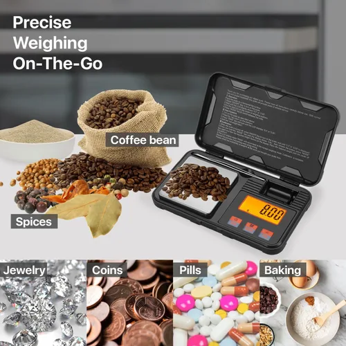 Miniatura 6 de Flexzion Báscula de bolsillo digital de 7.05 oz x 0.00 oz - Mini báscula portátil de alimentos con pantalla LCD, 6 unidades, tara, pinzas