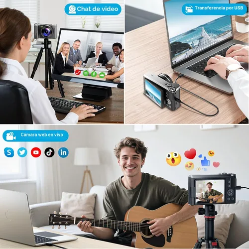 Miniatura 6 de Cámara digital 4K para fotografía, cámara de enfoque automático de 56 MP con pantalla abatible de 180° de 3 pulgadas, zoom de 16X, cámara compacta