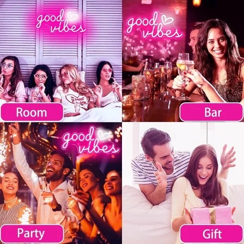 Miniatura 7 de HOHOSIGN Letrero de Neón Good Vibes para Decoración de Pared Letrero de Luces de Neón, 16"x8" Corazón y Good Vibes Letreros LED para Pared
