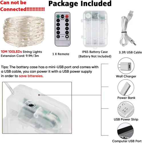 Miniatura 6 de Luces LED negras UV a pilas, 33 pies, 100 unidades, 2835 luces LED UV, 8 modos, accesorios de luz negra flexibles, luces de hadas con control remoto