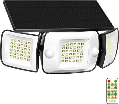 Miniatura 6 de intelamp Luces de Inundación Solares para Exteriores Impermeables, 6000 mAh, 1200 lúmenes, funciona con energía solar, doble sensor de movimiento