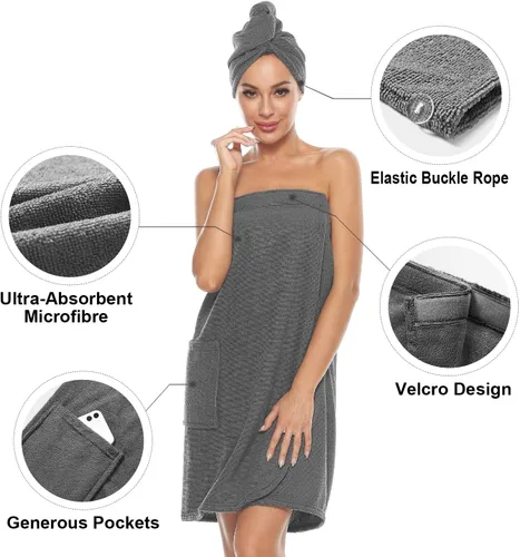 Miniatura 4 de Orrpally Bata de Envoltura de Ducha para Mujer, Toalla de Envoltura de Baño, Bata de Spa, Envoltura Corporal Ajustable