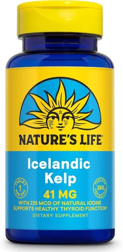 Nature's Life Kelp islandés 41 mg - Suplemento de yodo de algas marinas de agua de mar islandesa - Soporte tiroideo para mujeres y hombres con 225