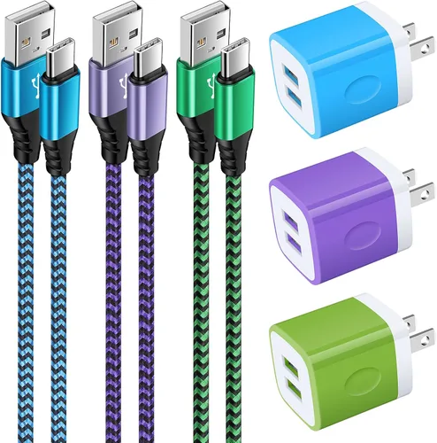 Miniatura 11 de Cargador USB tipo C enchufe de doble puerto cargador de pared rápido bloque de carga de teléfono con 2 cables C de 6 pies para Samsung Galaxy S26