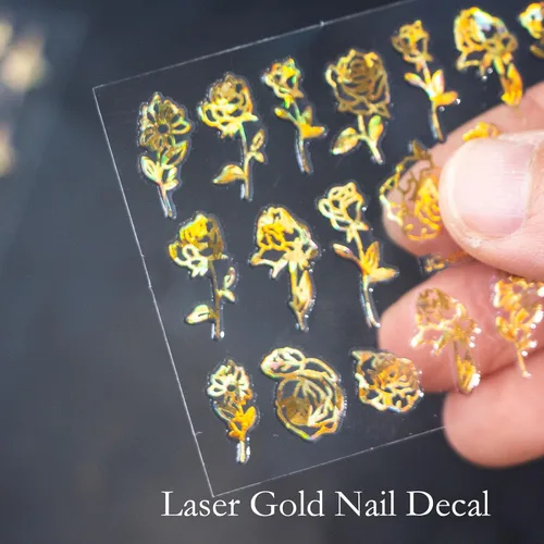 Miniatura 2 de 30 hojas de calcomanías de arte de uñas doradas, autoadhesivas 3D, calcomanías de diseño de uñas, gotas de agua, línea de flores, estrellas