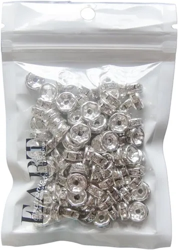 Miniatura 3 de RUBYCA - 100 unidades de espaciadores redondos y ondulados de cristal checo de alta calidad en tono plateado, Cristal, 10mm