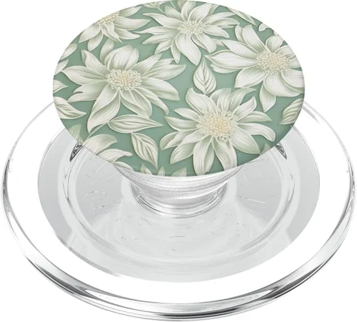 Miniatura 8 de Patrón de flores blancas Salvia Verde Floral PopSockets Standard PopGrip