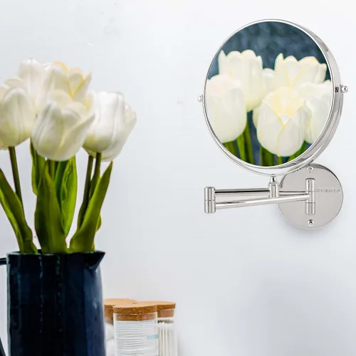 Miniatura 9 de OVENTE Espejo de maquillaje montado en la pared de 7 pulgadas con aumento 1X/10X, espejo redondo de tocador de baño de doble cara, diseño giratorio