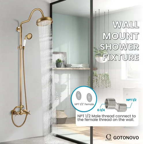 Miniatura 3 de gotonovo Juego de grifo de ducha expuesto de lujo, sistema de ducha de baño de 8 pulgadas, montaje en pared, cabezal de ducha de lluvia con rociador