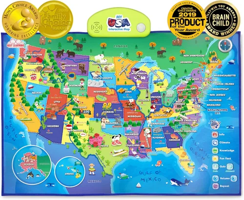 BEST LEARNING i-Poster My USA Interactive Map – Juguete educativo inteligente para niños o niñas de 5 a 12 años | Geografía de Navidad