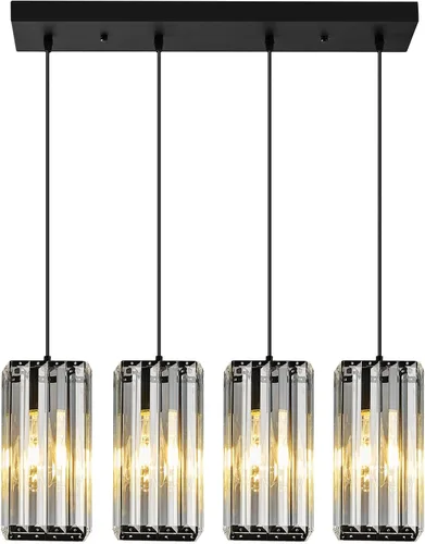 Miniatura 19 de Lámpara colgante moderna cromada rectangular de iluminación colgante mini candelabros de cristal, lámpara colgante ajustable para cocina, isla