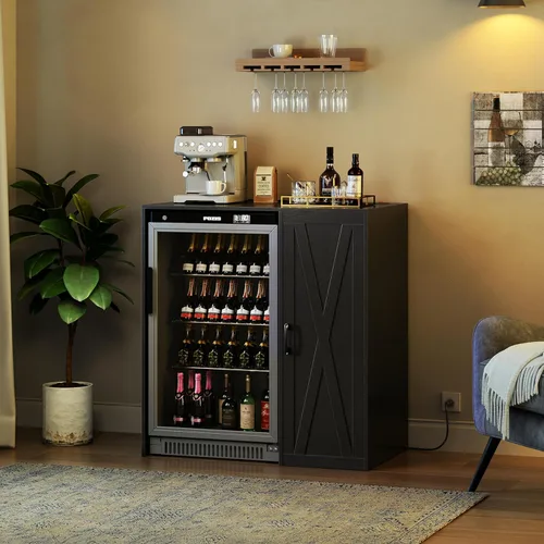 Miniatura 4 de Herture Mini gabinete para refrigerador con almacenamiento, gabinete de barra de café con toma de corriente, se adapta a refrigerador de vino de 24