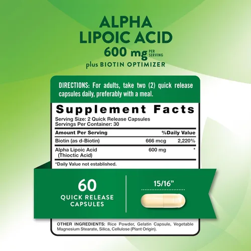 Miniatura 2 de Nature's Truth Ácido alfa lipoico 600 mg más optimizador de biotina 60 cápsulas Suplemento sin OMG y sin gluten