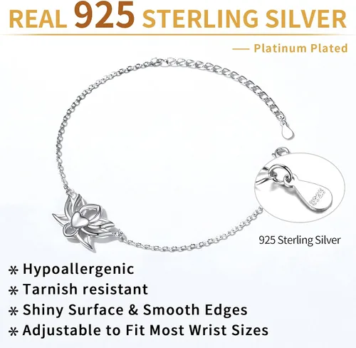 Miniatura 5 de ChicSilver - Pulsera delicada con cadena de eslabones de plata esterlina, personalizada con corazón, estrella, luna, punto o loto pequeños, plata
