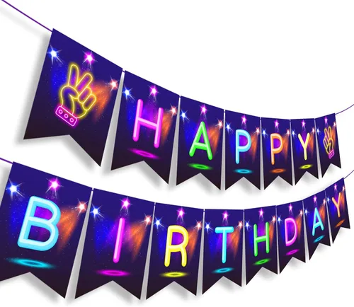 Miniatura 2 de Cartel de feliz cumpleaños brillante, decoración de fiesta brillante, letras que brillan en la oscuridad, suministros de fiesta temática para niños
