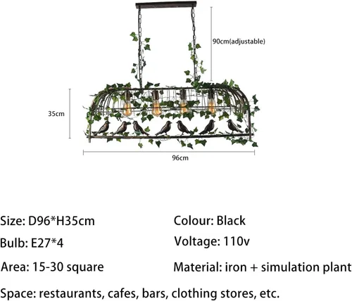 Miniatura 7 de Moderna lámpara colgante industrial ajustable, lámpara retro de hierro negro, lámpara de jaula de pájaros de hierro rural, granja, restaurante