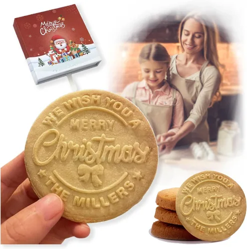 Sello de galletas de Navidad personalizable 2025 con nombre de familia, sorpresa navideña para entusiastas de la repostería (diseño A)