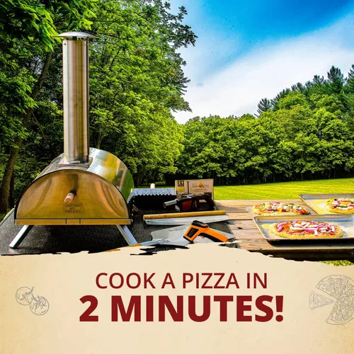 Miniatura 2 de Kit de horno de pizza portátil Pellethead: parrilla al aire libre a leña con pala, ventilador, termómetro y accesorios, acero inoxidable, piedra