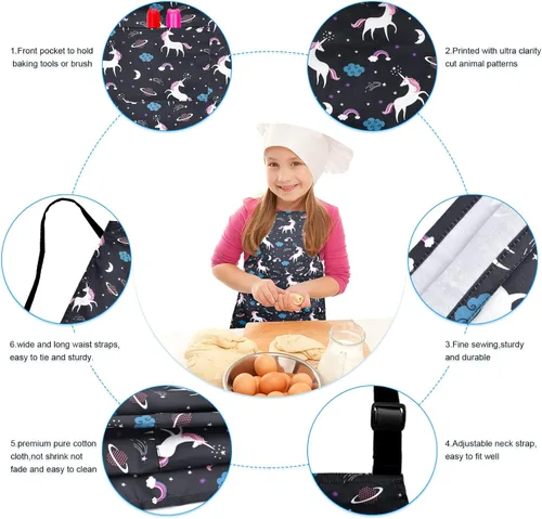 Miniatura 5 de Delantal de Dinosaurio para Niños Varones con Bolsillo, Delantales de Unicornio para Niñas para Cocinar, Pintar, Delantal de Cocina para Niños de 3