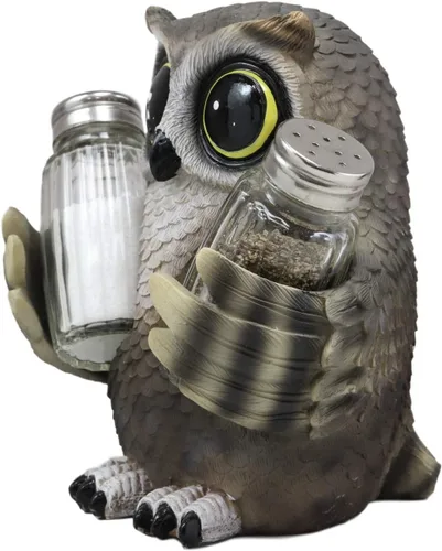 Miniatura 3 de Ebros Gift Whimsical Owlet Baby Owl con grandes ojos redondos de cristal, salero y pimentero, juego de figuras de exhibición de 6 pulgadas de alto