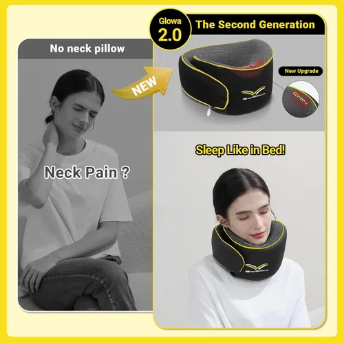 Miniatura 2 de Glowa Almohada de cuello de viaje 2.0, soporte ergonómico de barbilla para avión y automóvil, funda transpirable y lavable, ligera y compacta