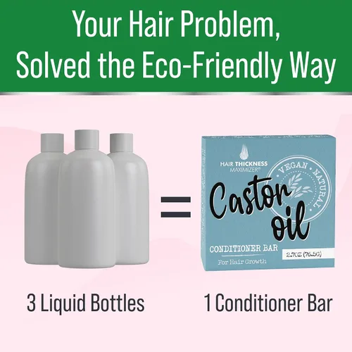 Miniatura 6 de Barra acondicionadora de aceite de ricino para el crecimiento del cabello. Ecológica, vegana, segura para el color, pH equilibrado. Barra