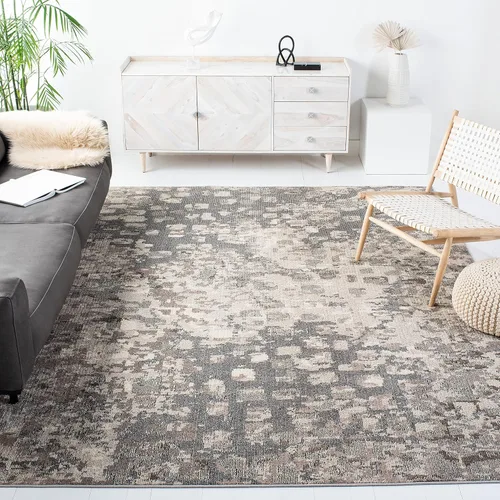 Miniatura 13 de SAFAVIEH MAD425H Madison Collection Alfombra decorativa cuadrada de 3', gris/naranja, diseño abstracto bohemio desgastado, no desprende pelusa