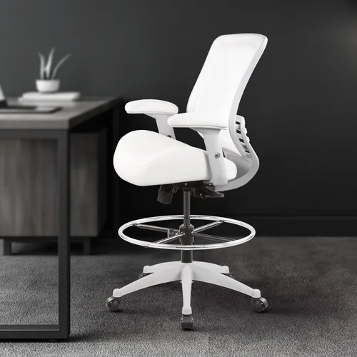 Miniatura 5 de BOLISS Silla de redacción ergonómica de malla de 400 libras, anillo de pie ajustable grande, reposabrazos ajustable en altura (Wht)