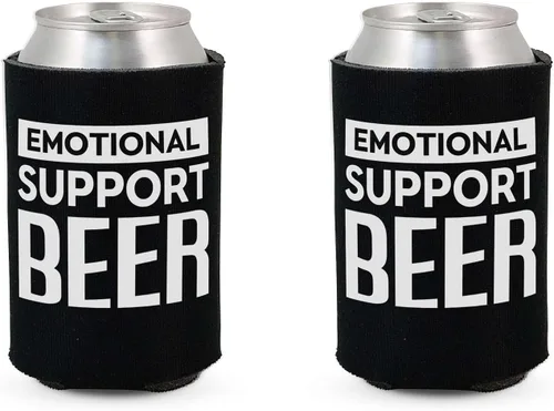 Soporte emocional divertido para latas de cerveza con aislamiento térmico para bebidas con soda, cerveza Hugger Coolies (negro, 2 unidades)
