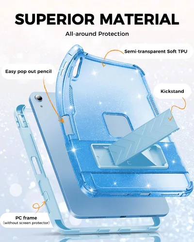 Miniatura 3 de INFILAND Funda para iPad A16 de 11 pulgadas 11ª generación, Funda para iPad 10ª generación de 10.9 pulgadas con purpurina semitransparente, a prueba