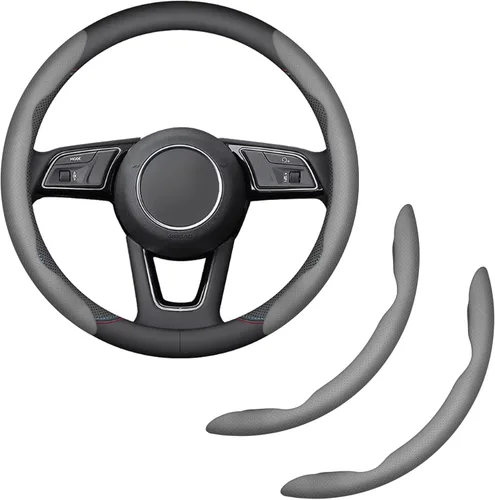Miniatura 7 de Funda para volante de 2 piezas, protector de volante segmentado de fibra de carbono, universal y antideslizante, funda protectora de cuero duradera
