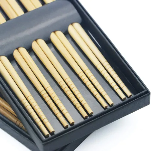 Miniatura 3 de Juego de 5 pares de palillos de bambú, reutilizables, estilo japonés, antideslizantes, juego de palillos clásicos de bambú natural, aptos