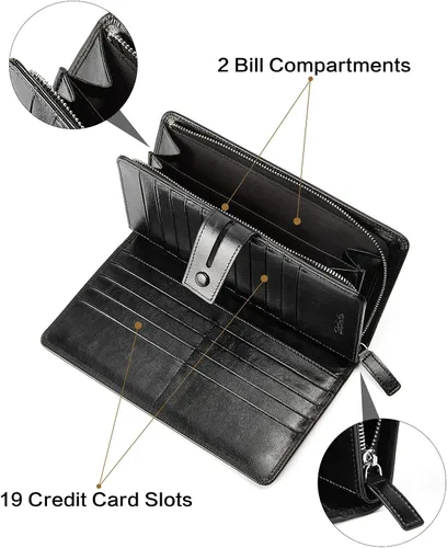 Miniatura 4 de BOSTANTEN Carteras de cuero para mujer con bloqueo RFID de gran capacidad, tarjetero triple para mujer