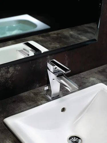 Miniatura 4 de Ara - Grifo de lavabo central de una sola manija con boquilla de canal y acabado de drenaje emergente: cromado
