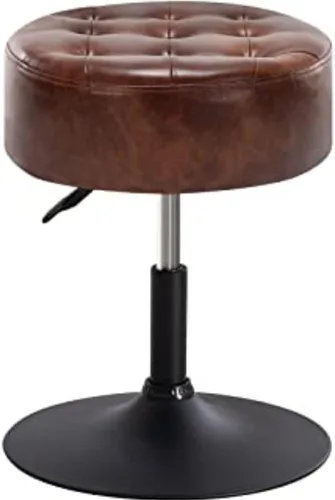 Furnimart Taburete otomano redondo de piel sintética, moderno puf acolchado tapizado, taburete de maquillaje para dormitorio, sala de estar, entrada