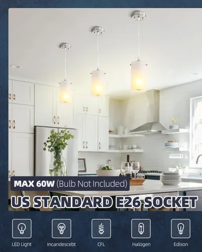 Miniatura 5 de Lámparas Colgantes Mini de 1 Luz, Candelabro Moderno Colgante Lámpara de Techo con Pantalla Blanca Esmerilada, Iluminación Colgante de Níquel