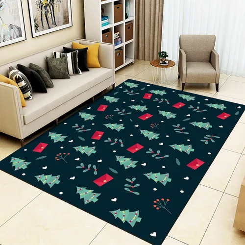 Miniatura 19 de Alfombra de área de decoración de habitación de Feliz Navidad, 2 x 3 pies, alfombra de árbol de Navidad con copos de nieve para dormitorio, alfombra