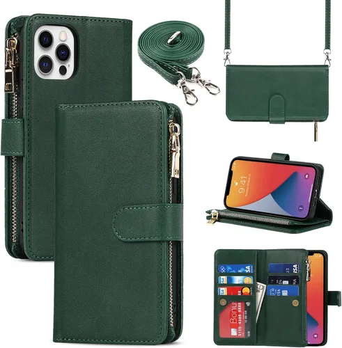 Funda para iPhone 12 Pro Max para mujer con tarjetero, para iPhone 12 Pro Max, funda cruzada con correa para el hombro, bolsillo con cremallera,