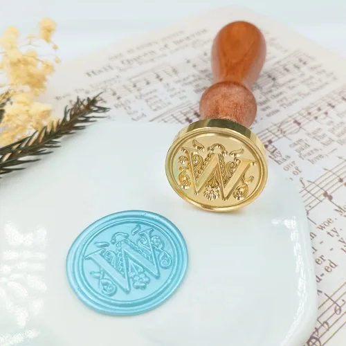Miniatura 7 de Sello de cera medieval tradicional del alfabeto inicial, cabeza de latón, mango de madera, sellos de letras para tarjeta/sobre/regalo - (Letra W)