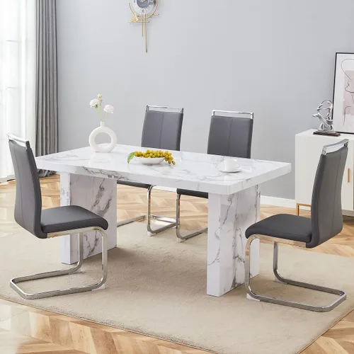 Miniatura 10 de gopop Mesa de comedor de mármol de 63 pulgadas, tablero de mesa de comedor MDF con patrón de mármol y base para cocina y comedor.