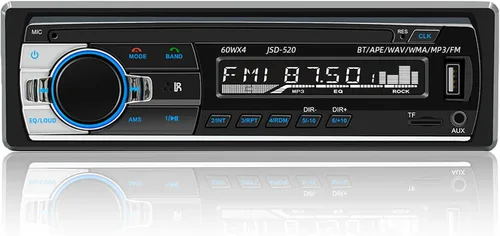 JSD-520 Coche Estéreo Audio Solo DIN Bluetooth Manos Libres FM Radio Receptor USB Carga/MP3/AUX/TF, No Reproductor de CD