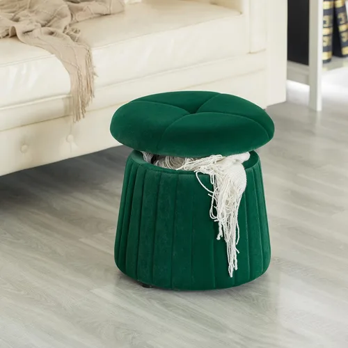 Miniatura 2 de Fabulaxe Moderno baúl otomano de almacenamiento con forma de hongo de terciopelo copetudo, color verde