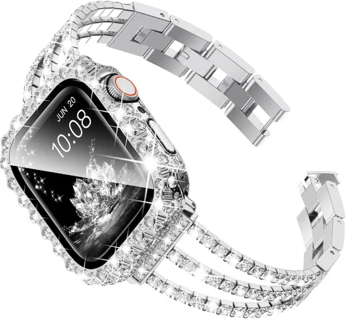 Miniatura 13 de Surace - Correa compatible con Apple Watch de 1.57 pulgadas para mujer series 6, 5 y 4, brazalete de eslabones brillantes con diamantes de brillo